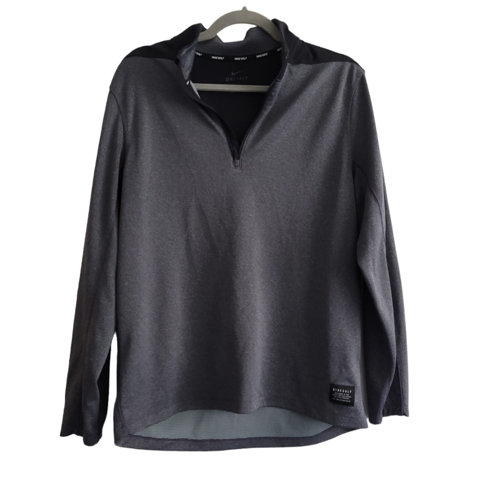 Nike Golf Men Medium Dri-Fit Quarter Zip Long Sleeve Jacket Gray Black Athletic